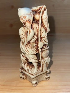Chinesische Harz Hand asiatischer Fischer Mann Statue Figur ~ 6 Zoll - Bild 1 von 8