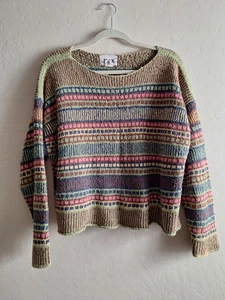 Flax By Angelheart High Neck Sweater M/L Cotton Blend Colorful Thick Knit - Picture 1 of 5