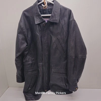 Chaqueta de cuero Watershed William Barry abrigo de coche para hombre talla L negra acolchada forrada Foto 1 de 4