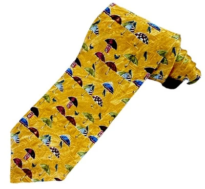 Ermenegildo Zegna Silk Yellow Multi Beach Umbrella Print Men's Neck Tie 4x59 in - Image 1 of 4