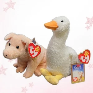 ⭐️ CHARLOTTE'S WEB ⭐️ WILBER the Pig & GUSSY the Goose TY Beanie Babies  MWMT'S  - Picture 1 of 7