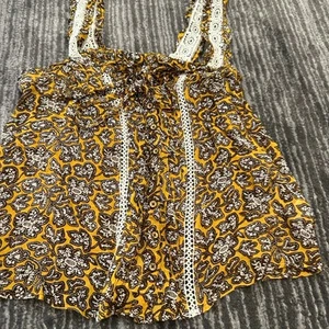 Anthropology Tank Top Womens 4 Boho Floral Crochet Shirt Yellow Brown EUC - Picture 1 of 10