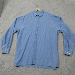 Zegna Sport Shirt Mens Large Blue Pinstripe Button Up 100% Tencel Made in Italy - Picture 1 of 13