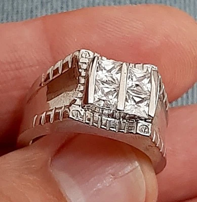 ANELLO ARGENTO 925 UOMO Ring Man SOLITARIO ZIRCONE TAGLIO BRILLANTE  $ - Immagine 1 di 4