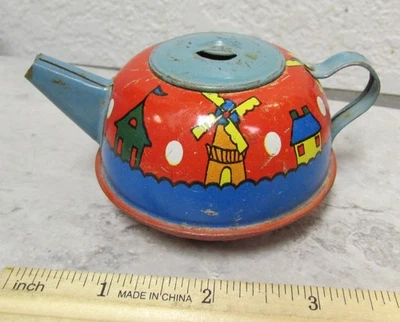 Conjunto de chá vintage litografia de lata brinquedo infantil bule de chá, país das maravilhas do inverno holandês - Imagem 1 de 4