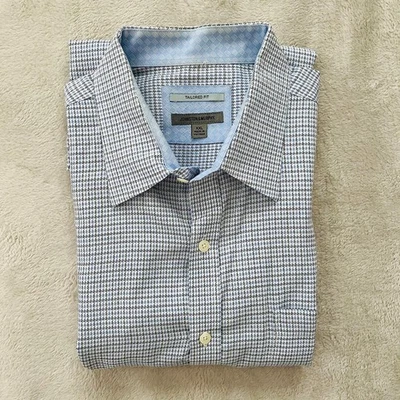 Johnston & Murphy Mens Dress Shirt XXL White Blue Plaid Button Up Long Sleeve - Image 1 of 4