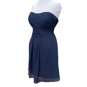 Bill Levkoff Chiffon Strapless Sweetheart Neckline Navy Blue Short  Dress -Sz 16 - Picture 1 of 20