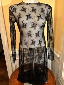 Halara Black Sheer Floral Lace Mesh Maxi Dress Cover Up Women’s Small - Picture 1 of 10