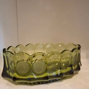Fostoria Coin Glass Olive Green Oval Console Bowl 9" Liberty Bell goo vintage - Picture 1 of 3
