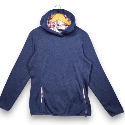 Eddie Bauer 抓绒上衣夹克女式中号长袖海军蓝连帽衫法兰绒 — 第 1/4 张图片