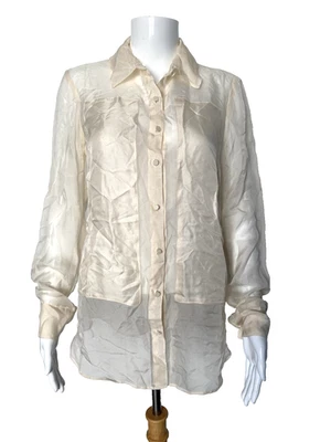 Blusa túnica pequeña Elizabeth And James S/M crema transparente manga larga seda Foto 1 de 4