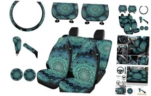  Car Seat Covers 11 Pack with 15inch Steering Wheel Cover+Car Ethnic Swirl - Picture 1 of 6