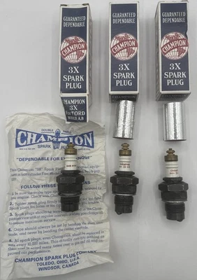 NOS NIB Lot Of 3 Champion 3X Spark Plugs Double Ribbed .033” Gap w Box Vintage - Image 1 of 4