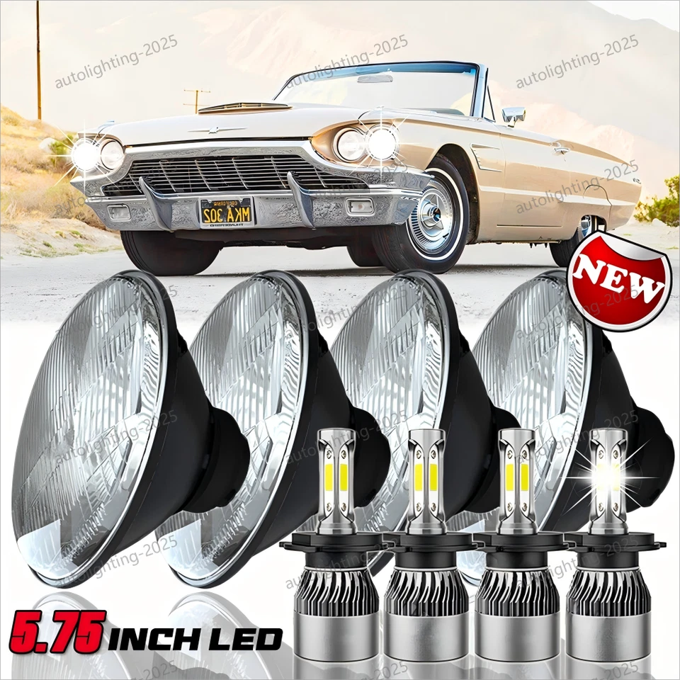 4pcs 5.75" 5-3/4" Black LED Headlights Hi Lo Beam fits Ford Thunderbird Torino - Image 1 of 4