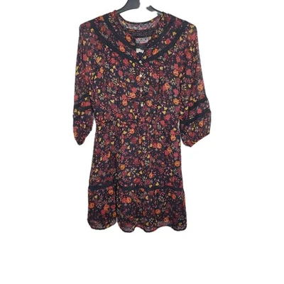 Vestido Loft Para Mujer Talla M Floral Clip En Niveles Botón Oscuro Floral Manga 3/4 Rodilla Foto 1 de 4