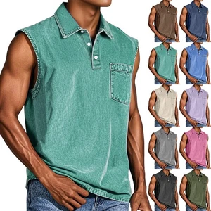 Men's Sleeveless Muscle Tee - Casual Open Front Trendy Streetwear Top - Picture 1 of 31