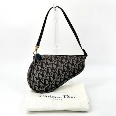 Christian Dior Saddle Bag Trotter shoulder bag Navy Canvas Leather Vintage - Image 1 of 4