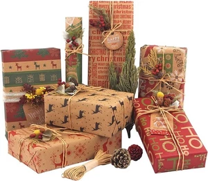 Christmas Wrapping Paper, Made from Recycled Kraft Paper, 12 Folded Sheets 70X50 - Picture 1 of 6