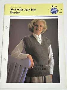 Vest With Fair Isle Border Women's Knitting Pattern Card - Picture 1 of 4