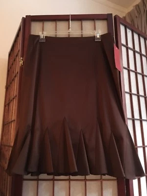 NUEVO CON ETIQUETAS Falda de Cóctel Midi Elastizada Marrón Satinado Plisada Talla 12 COLECCIONES JS $99 Foto 1 de 4