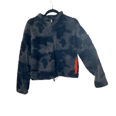 NWT Adrienne Vittadini Women Medium Sport Fuzzy Camo Camouflage Zip Crop Jacket - Image 1 of 4