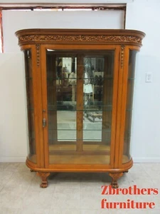 Custom Antique Tiger Oak Curved Glass Curio Cabinet Display Hutch China - Picture 1 of 12