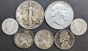 Silver Lot - Walker + Franklin Halves +  Barber Dimes + Wartime Nickles    (001) - Picture 1 of 1