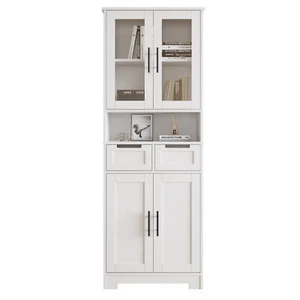 68in Farmhouse Tall Storage Cabinet Kitchen Pantry Cabinet with 4 Door Organizer - Picture 1 of 9