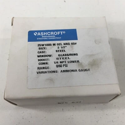 Ashcroft 25W1005 M 02L XRG Ammonia Gauge 2-1/2" 0-60PSI 1/4" NPT  - Image 1 of 4