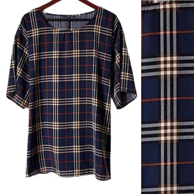 West Kei Plaid Tunic Top Blouse Back Waist Tie For Flattering Fit Made USA Sz 1X - Image 1 of 4