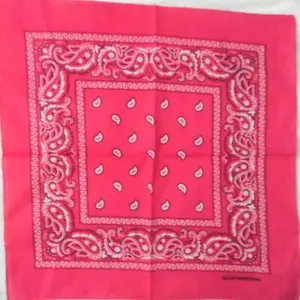 BRIGHT PINK WHITE PAISLEY BORDER BANDANA SCARF 19"x 20" BIKER HEAD WRAP COTTON - Picture 1 of 3
