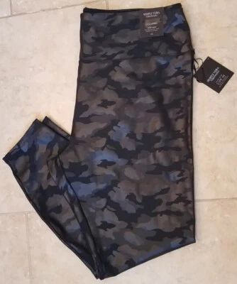 Simply Vera Wang Imitación Cuero Forma Tiro Alto Leggings Pantalones Negro Camuflaje 2X NUEVO Foto 1 de 4