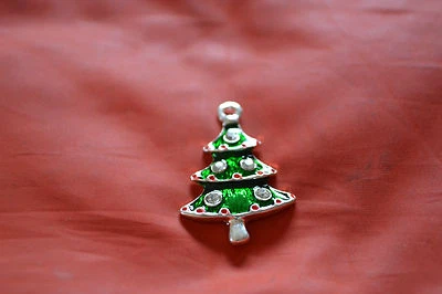 Charm Anhänger Kette Bettelarmband Weihnachtsbaum Emaille VERSILBERT grün neu - Bild 1 von 4