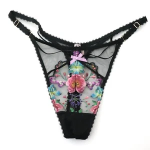 Victoria's Secret VERY SEXY Embroidery Adjust Dark Blossom Thong Panty S SMALL - Picture 1 of 6