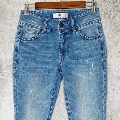 CAbi womens distressed cinch skinny jeans size 4 stretch bleached light wash - Image 1 of 4