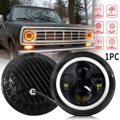 Faro LED negro de 7 pulgadas haz alto DRL apto para Dodge D100 D200 D300 Colt Dart Foto 1 de 4