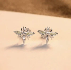 Yellow Cubic Zirconia Bee Stud Earrings 14ct Gold Plated Sterling Silver 925 - Picture 1 of 3