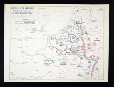 WWII Map 12  Battle of Flanders German Invasion Plan Belgium Holland Germany WW2 - Image 1 of 2