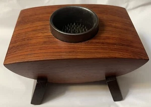 Vtg. Mid Century Joe Kovecses Hand Carved Wood Ikebana Flower Frog Vase Signed - Picture 1 of 9