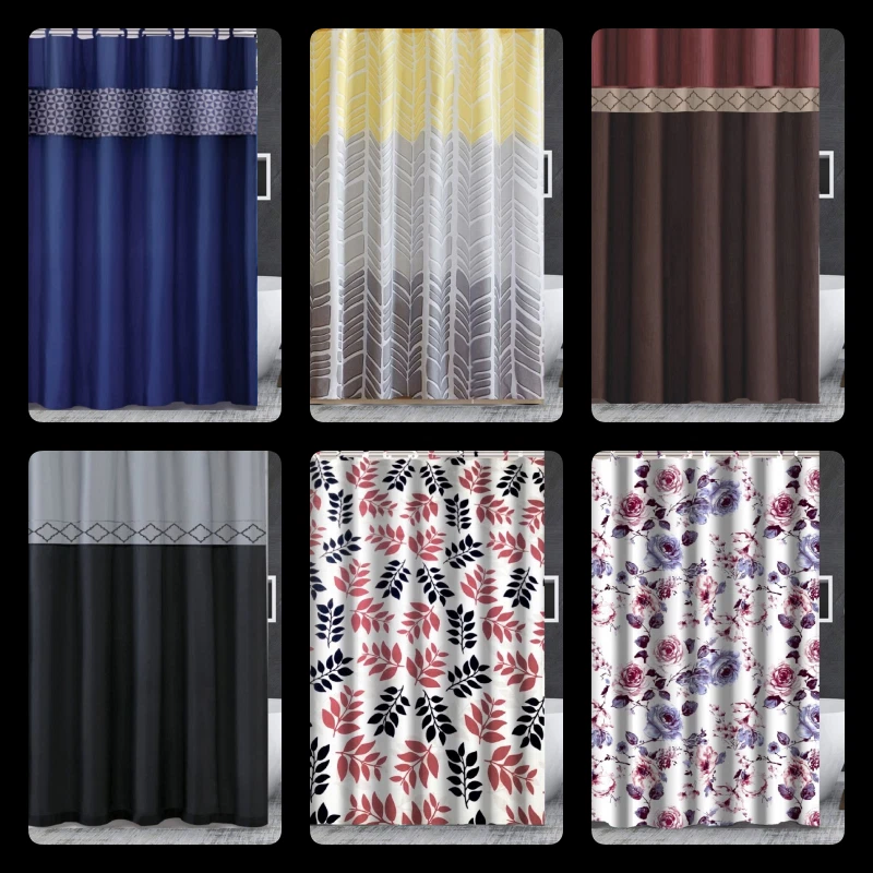 WTQ BATHROOM SHOWER CURTAIN 70" X 70" WITH MATCHING COVERED HOOKS ASSORTED DESIGNS