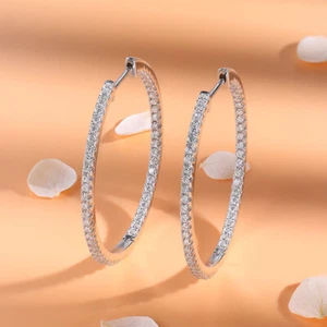 3-6CM Real Moissanite Hoop Earrings for Women 925 Sterling Silver Pass Tester - Picture 1 of 9