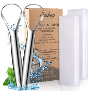 Tongue Scraper (2 Pack), Wide-Head Tongue Cleaner with Nice Carrying Box, 100% - Picture 1 of 6