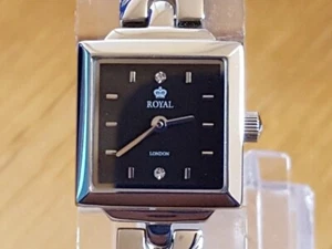 Reloj de vestir vintage cuadrado estilo cóctel pulsera plateada Royal London para dama - Imagen 1 de 8