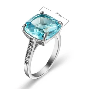Aquamarine Blue / Yellow CZ Band Womens 925 Silver Wedding Silver Ring Size 6-10 - Picture 1 of 8