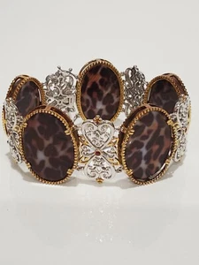 Filigree Sterling Silver Bracelet w/ Leopard Print Inserts & Ruby - Floor Model - Picture 1 of 12