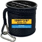 100 Ft Double Braided Nylon Boat Anchor Rope 3/8inch With 316 Stainless Steel Th