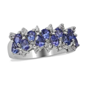 Tanzanite and Natural White Zircon Ring in Platinum Over Sterling Silver 1.90ctw - Picture 1 of 4