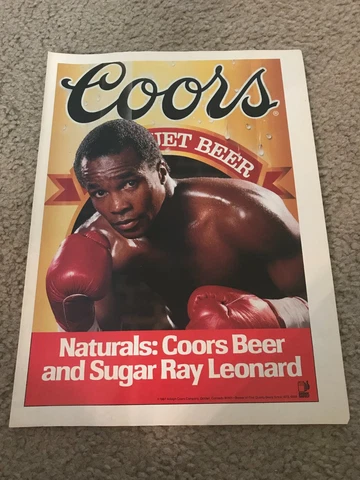 Vintage 1987 SUGAR RAY LEONARD COORS BEER Poster Print Ad BOXING 1980s Cover