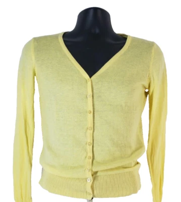 Cardigã PAPAYA Feminino Suéter TAMANHO L Amarelo Manga Comprida Decote V Algodão Rayon - Imagem 1 de 4