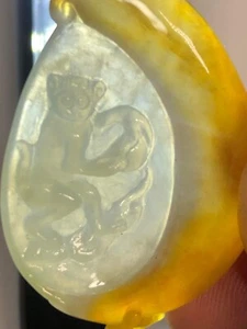 GIA Certificate Untreated Jadeite Jade Monkey Hold Peach Pendant - Picture 1 of 15
